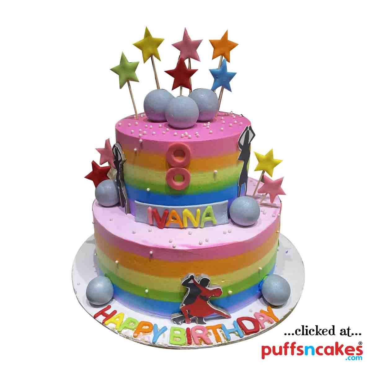 (1707) Colourful Dancer Disco Party Lover Theme Semi Fondant Tier Cake